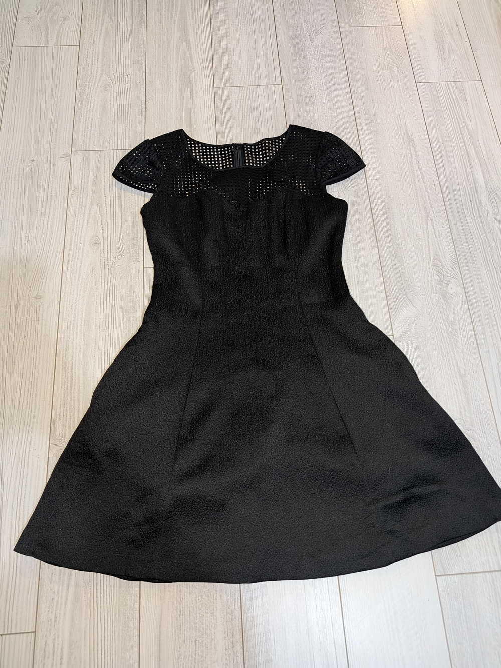 Guess Black Fit & Flare Mini Dress with Mesh Yoke